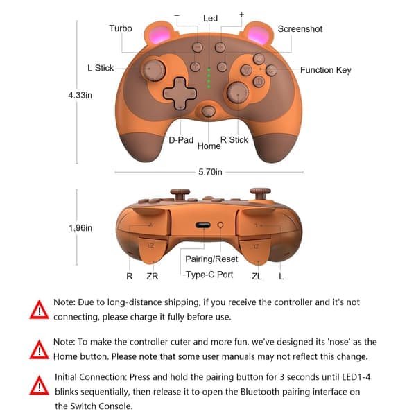 Switch Controller - Sød vaskebjørn dyre trådløs Switch Controller til Switch Lite/OLED/PC, Switch Pro Controller Fjernbetjening Gamepad Joystick med Turbo/