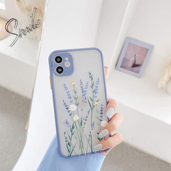 iPhone 11-deksel Klart Blomst Frostet PC-bakside Blomster-Lilla