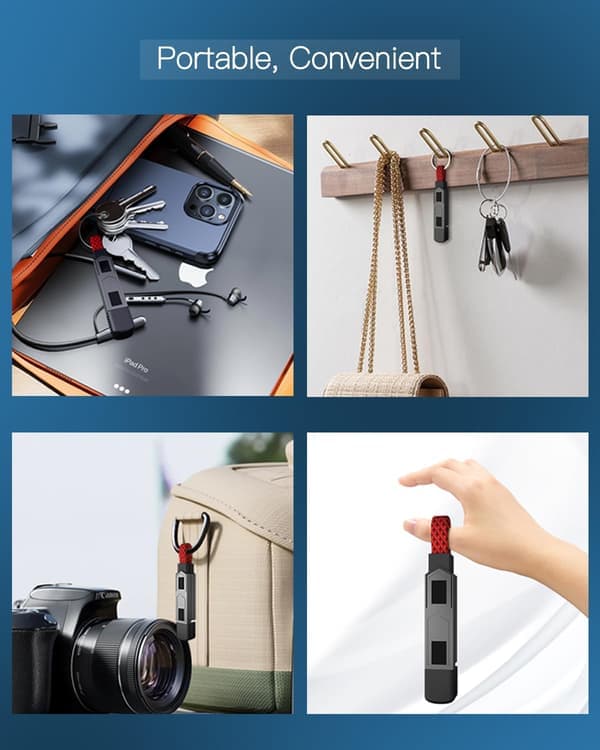 4-i-1 PD65W Datakabel Multi USB Laddningskabel: Kort EDC-kabel för Lightning, Typ C och A Röd Red