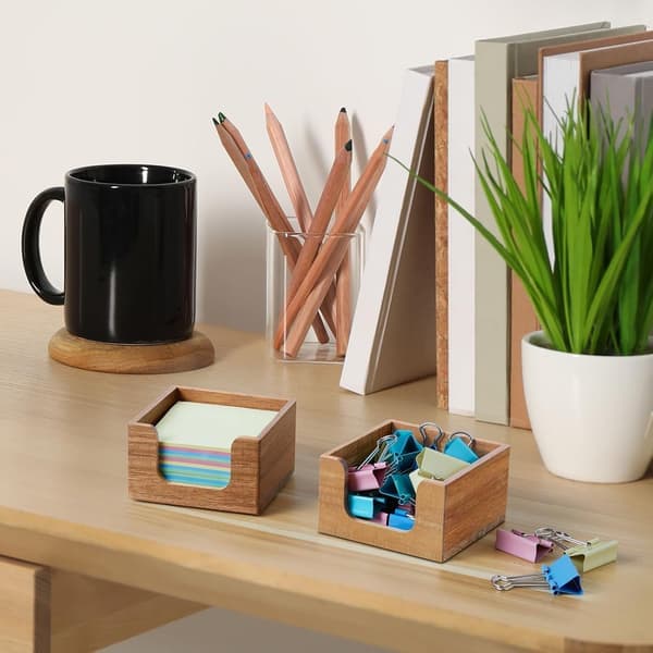 Akacietræ Sticky Note Holder, Post It Note Holder til Kontorbord Tilbehør, Sticky Note Pad Holder, Memo Pad Holder Dispenser Organizer