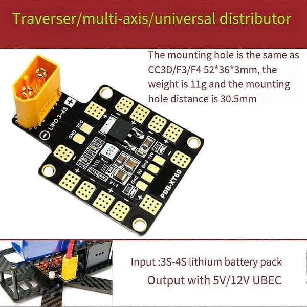För Matek Systems PDB Power Distribution Board XT60 W/ BEC 5V 12V för QAV250 RC FPV Quadcopter Multicopter Drönare