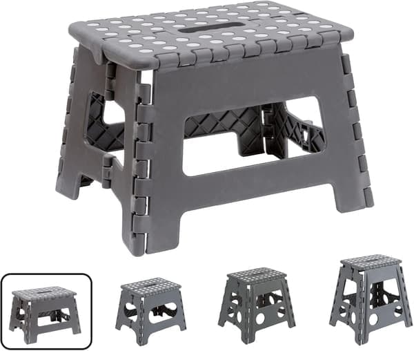 Multifunktionell hopfällbar pall, stegpall, 22 cm hög, grå