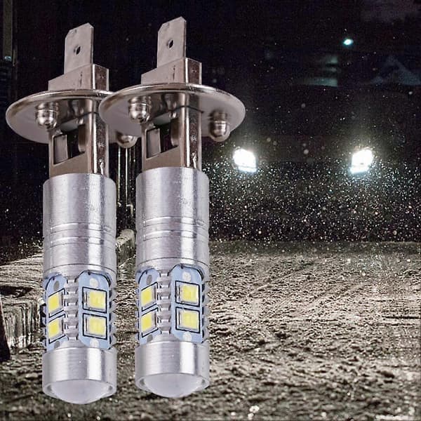 2x Supersterke H1 LED-frontlyssett Fjernlys Nærlys Tåkelys Kjørelys 6000K Hvit.