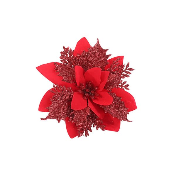 Glitter Julestjerne Kunstige Blomster - 12 stk. Lyse Røde Dekorationer