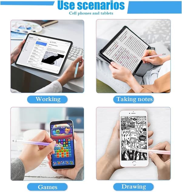 Stylo Penne til Touchskærme, Stylus Pen til iPhone/iPad/Tablet Android/Microsoft/Surface, Kompatibel med Alle (Lilla/Pink/Blå)