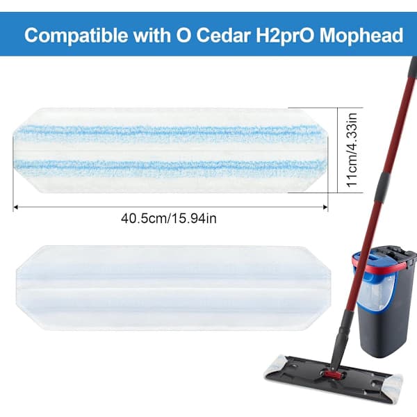 4-pak erstatningsmoppepuder, egnet til O-Cedar/Vileda H2prO og O-Cedar H2prO moppehoveder, genanvendelige