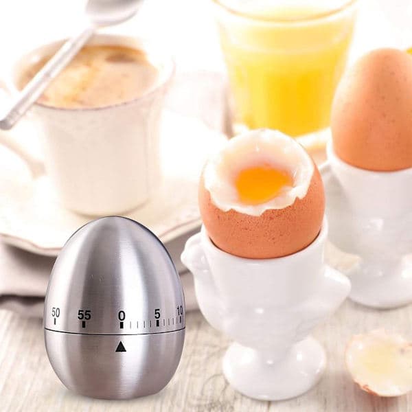 Eggeklokke - Mekanisk kjøkkentimer - Timer - Egg - Rustfritt stål - Sølv
