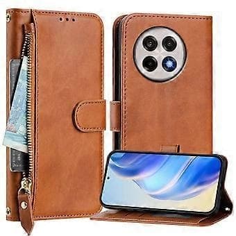 Etui til OnePlus Ace 5 Pro 5G/OnePlus 13R 5G med lynlåslomme, flere kortpladser og lædercover Sort Brown
