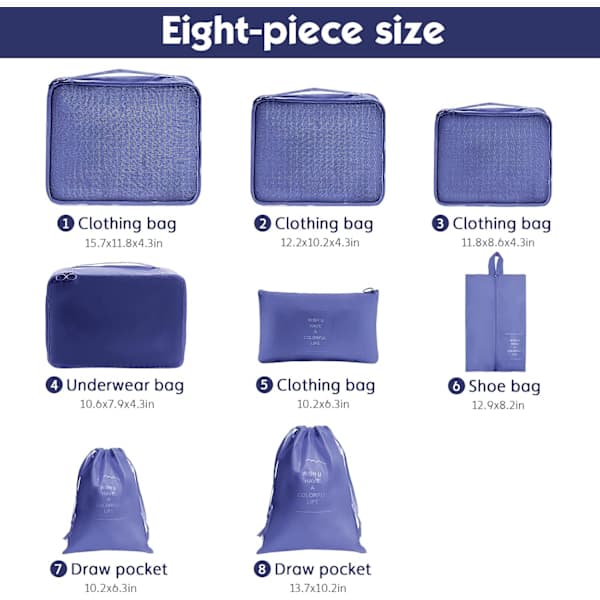 8-pack resväskaorganisatörer, resepackkuber, resväska