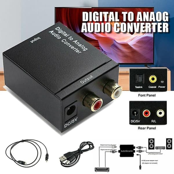Digital til analog lydkonverter Optisk fiber Toslink koaksialt signal til RCA R/L lyddekoder SPD