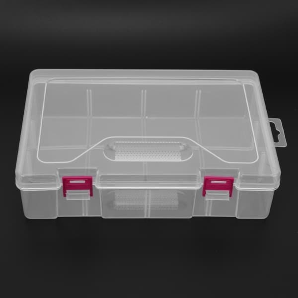 D306 Transparent Plastförvaringslåda Smyckesorganisatör Verktygsbehållare Rosa Spänne