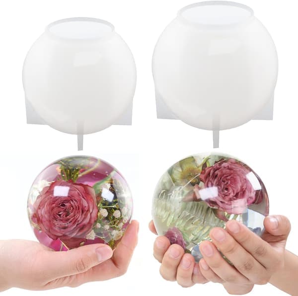 Sæt med 2 store kugleformede harpiksforme, 11,9 cm og 10,2 cm, sømløse forme til stearinlysfremstilling