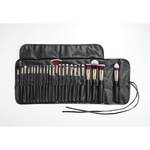 24 stk. professionelle og eksklusive makeup børster i etui Sort / Guld