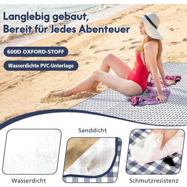 Vandtæt picnictæppe - 200*200 cm campingmåtte - strandmåtte - picnictæppe til picnics, camping og strand - Blå