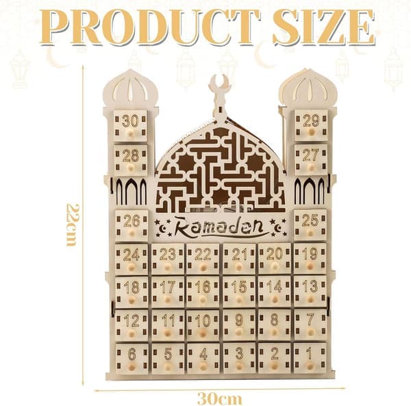 DIY Ramadan-kalender i tre - 30 bokser med lys, Eid Mubarak-dekorasjon for barn, adventsstil