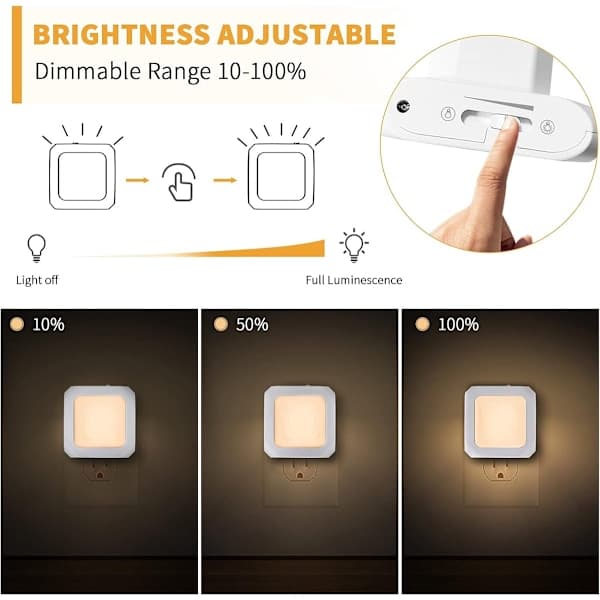 LED nattlys, 2 stk, dimbart nattlys med sensor, For baby-/barnerom, varmt lys