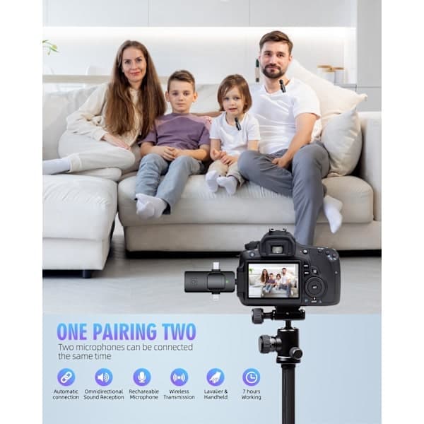 Trådløs Lavalier Mikrofon 3 i 1, Mini Clip-On Mikrofon til iPhone Android Kamera med Støjreduktion