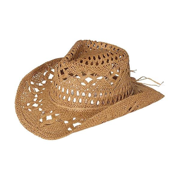 Ventileret hul rund foldbar stråcowboyhat til strand, fotorekvisitter, varm hvid Warm white