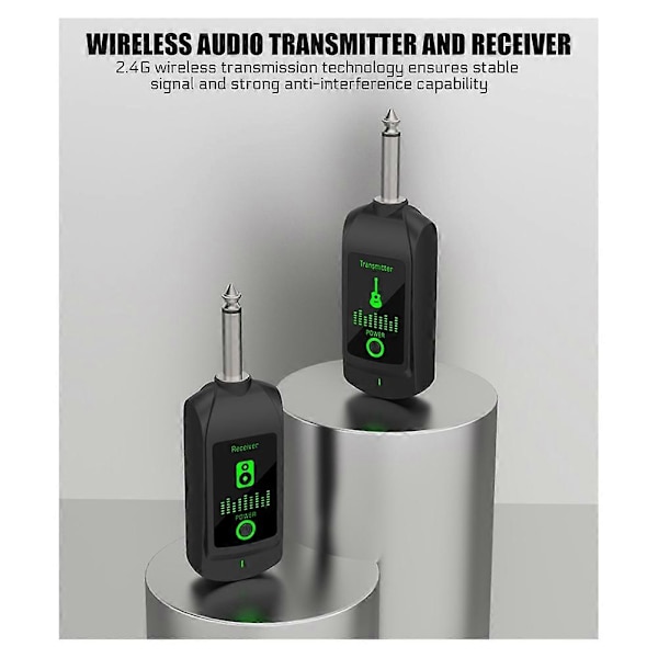 2.4G trådløst mikrofonsender-modtagersystem til dynamisk mikrofon, guitar, lydmixer, PA-system, lydoptagelse A Black A