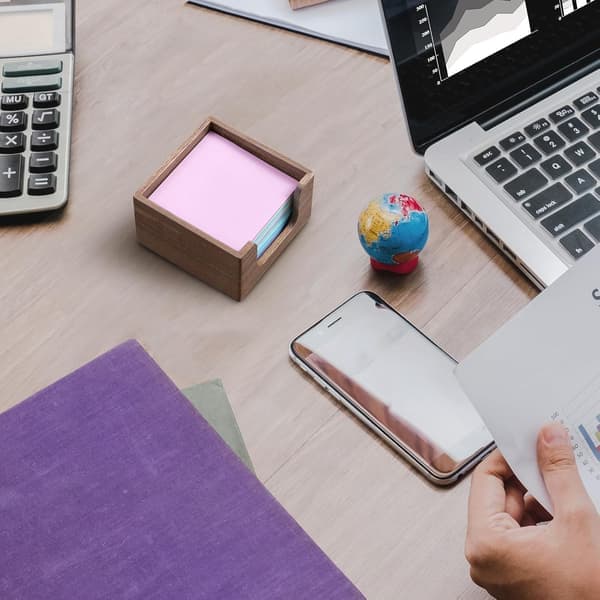 Akacietræ Sticky Note Holder, Post It Note Holder til Kontorbord Tilbehør, Sticky Note Pad Holder, Memo Pad Holder Dispenser Organizer