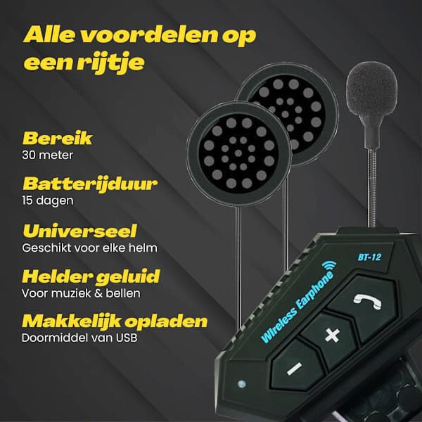 ING Motorcykelhjelm Headset Bluetooth, Med Mikrofon til Hjelm, Vandtæt, Universal Pasform
