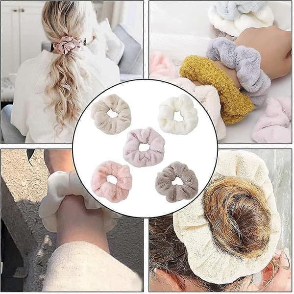 5 stk. store tørrende scrunchies tykke bløde hårelastikker farverige hårelastikker