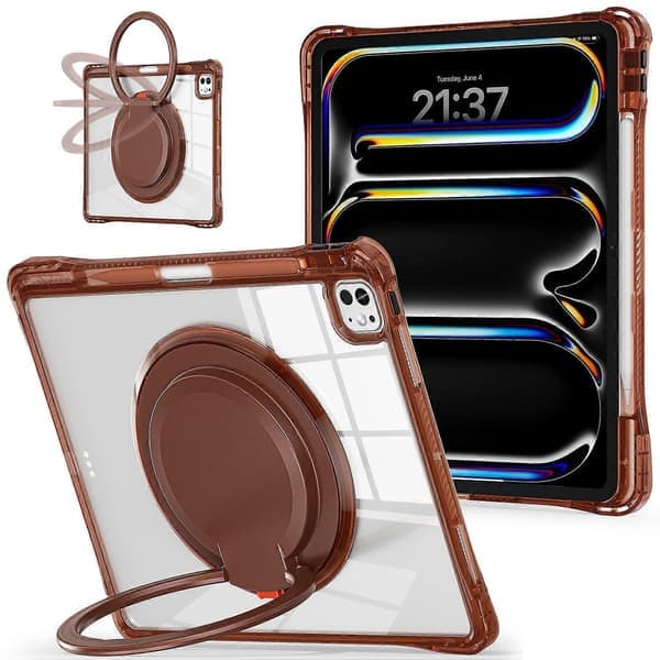 Etui til iPad Pro 13 (2024) Roterende Stand PC+TPU+Akryl Tablet Beskyttelse - Chokoladefarve