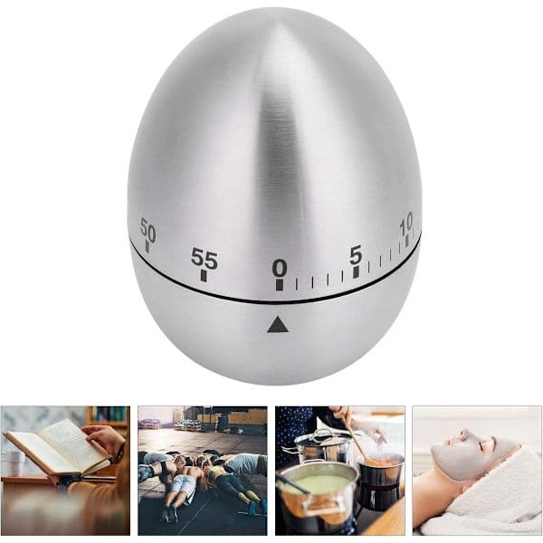 Eggeklokke - Mekanisk kjøkkentimer - Timer - Egg - Rustfritt stål - Sølv