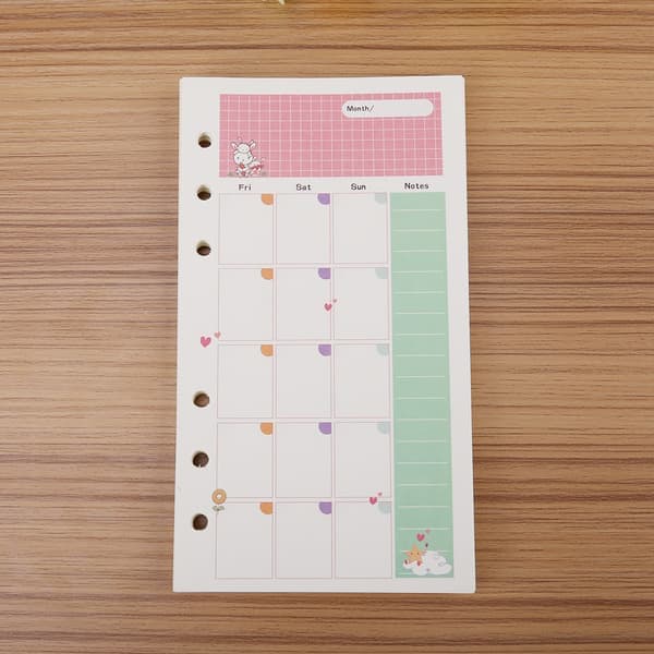45 st lösa blad påfyllningspapper Planner 6-ringspärmpapper (A6 månadsplan)