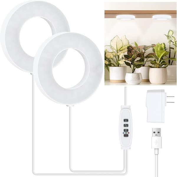 Loftsmonterede vækstlys til indendørs planter, LED fuldspektret vækstlys med 3/9/12H timer, til små planter (2 hoveder)