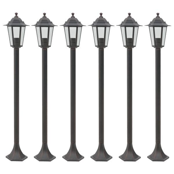 vidaXL Trädgårdslampstolpar 6 st E27 110 cm Aluminium Bronsbrun