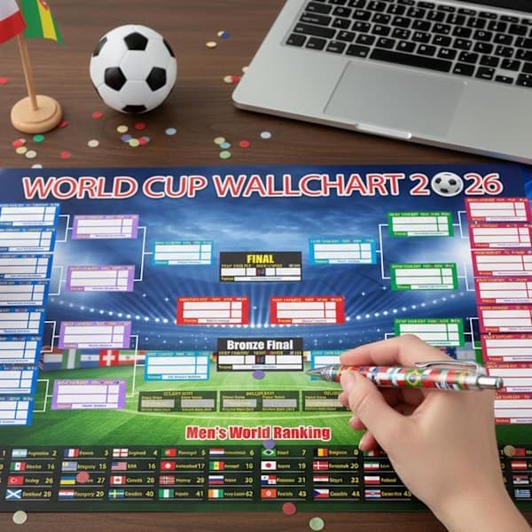 2 stk. VM-programplakat 2026 Finalerunde 48 hold samling udstilling, VM-merchandise tilbehør dekorationer