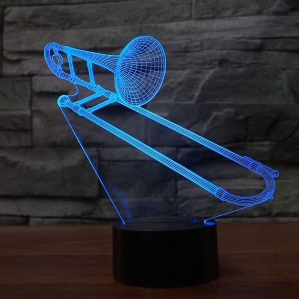 3D kreative gaver trombone LED-lampe abstrakt optisk illusjon