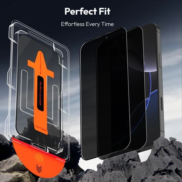 2-pack Iphone 16 Pro Sekretess Skärmskydd & 1-pack Linsskydd - Härdat Glas | [Automatisk Installation] - Bubbelfritt