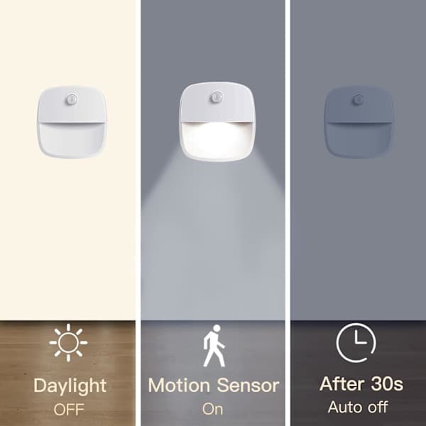 Bevægelsessensorlys, 3-pak batteridrevet bevægelsessensor natlys, bevægelsessensorlys til indendørs brug