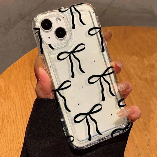 Sød lyserød hjerte-sløjfe iPhone-etui – Stødabsorberende blød gennemsigtig, iPhone 14 Plus, T7765 T7765 For iPhone 14 Plus