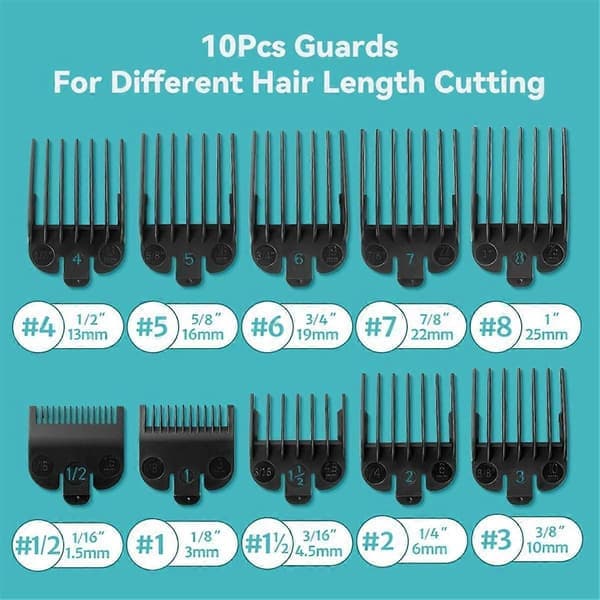 10-pak Clipper Guard Sæt til de fleste klippere og FX870 Clipper Guides Erstatning - 1/16 tomme til 1 tomme