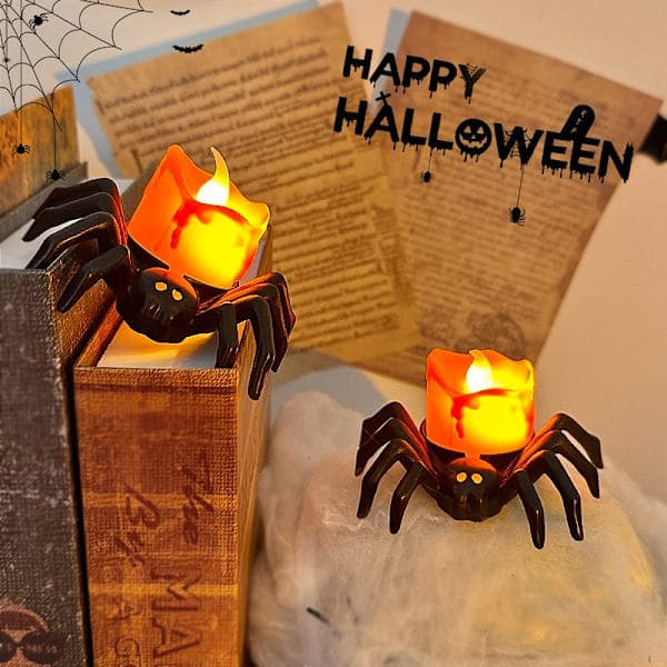 Halloween dekorative stearinlys - Flameless LED-stearinlys, edderkoppdesign (12-pak)