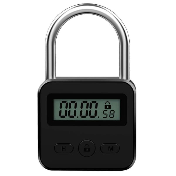 Metaltimerlås LCD-display Multifunktion Elektronisk Tid 99 Timer Maks. Timing USB Genopladelig Timerhængelås, Sort Black