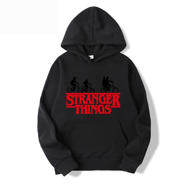 Stranger Things Trykt Pullover Hættetrøje med Fleecejakke - Sort - Størrelse L Sort Sort L Black L