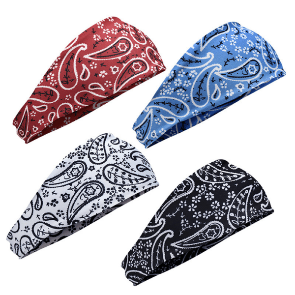 Pandebånd til kvinder, brede, elastiske, bløde, 4 stk., pandebånd med print