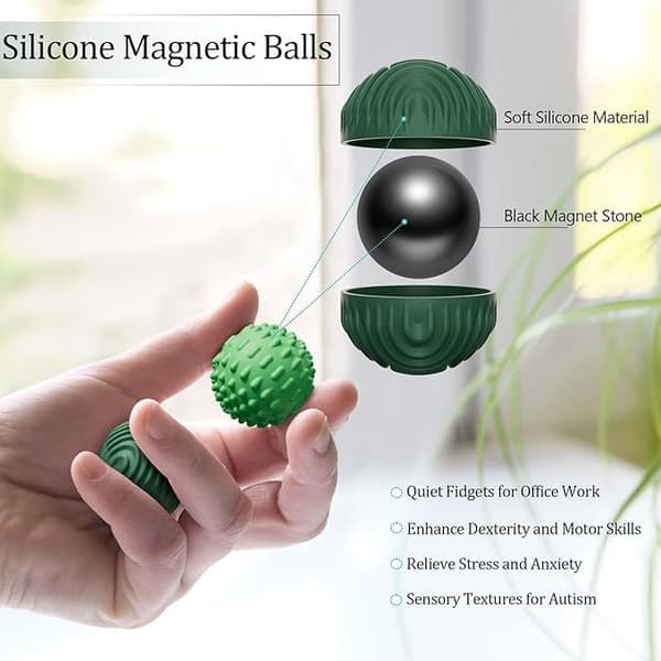 Silikonmagnetiska bollfidgetleksaker för vuxna och tonåringar, 4-pack stresslindrande sensoriska leksaker för ångest, autism, ADHD, kontorspresenter grön green