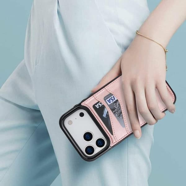iPhone 17 Pro Max -litchinahkakotelo korttipaikalla, ruusukulta Roséguld