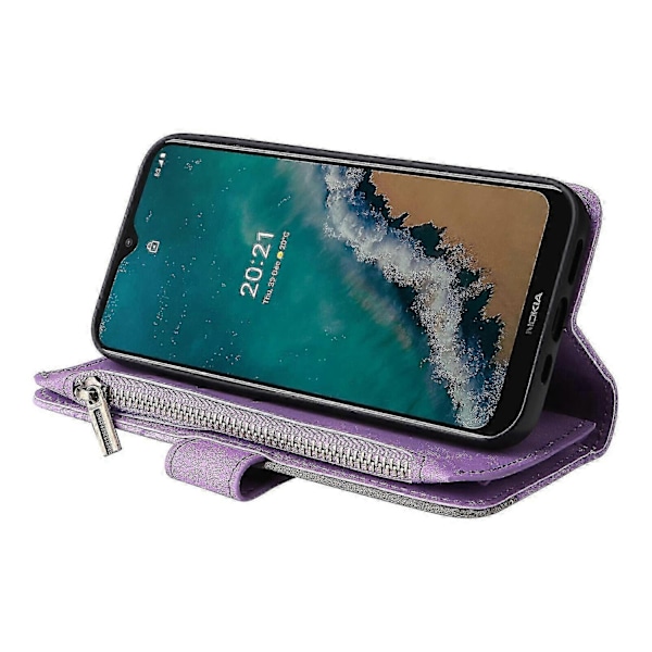 5G Pung Etui Kompatibelt med Nokia G50 med Kortholder og PU Læder Lynlås Flip Cover Kompatibilitet-WELLNGS Purple