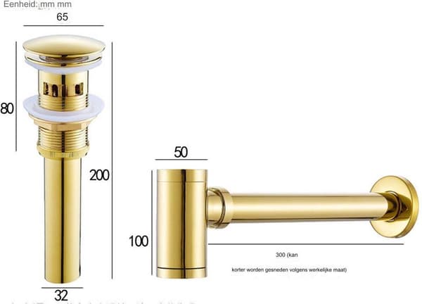 Håndvask Sifon Afløbsfitting, Titanium Guld Poleret Messing, 1 1/4\" Rund Flaske P-fælde Sæt