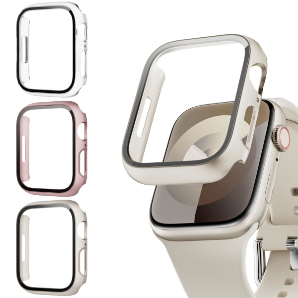 3:a skärmskydd kompatibel för Apple Watch Series 6/5/4/SE med härdat glas, stötsäkert case för iWatch 44mm Transparent rose gold starlight