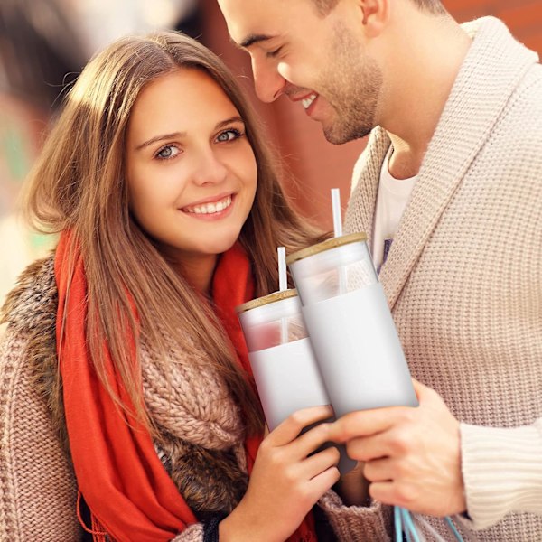Glas Tumbler Glas Vattenflaska Sugrör Silikonskydd S,ZQKLA
