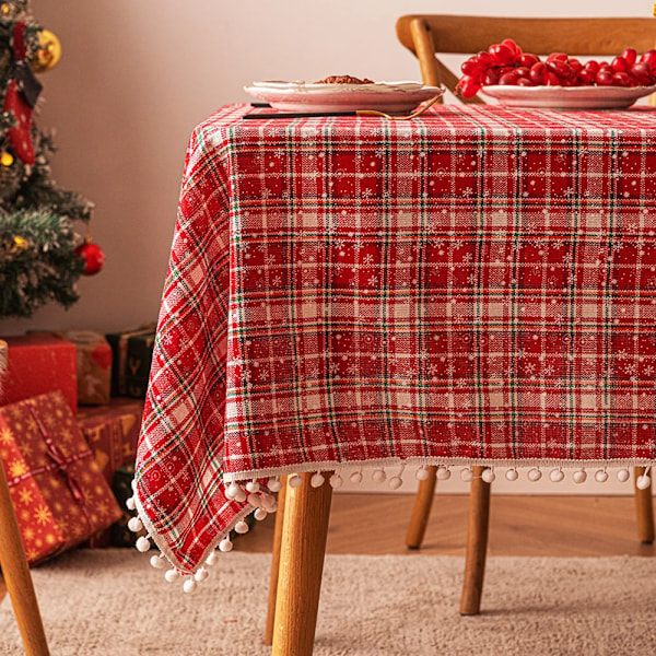 Julepynt Nytårs Dug Plaid Snefnug Jul Hjem Dæk Dug Rektangulær Kaffebord Dug Rød og Hvid Red and white well g 100x160cm