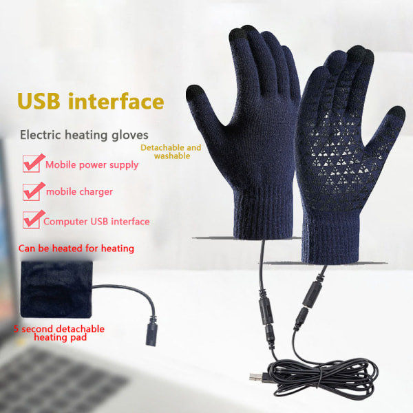 1 par USB varma handuppvärmningshandskar Touch värmehandskar A1