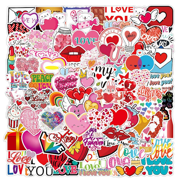 100 st Valentine's Day-klistermärken Kärlek Hjärtan Graffiti Dekoration